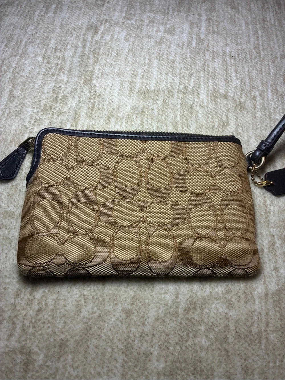 Coach Tan/Brown‎ Signature Canvas Wristlet with Leather Trim